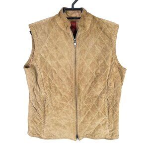 Womens Valerie Stevens Quilted Tan Leather Vest Full Zip Polyester Fill Size S